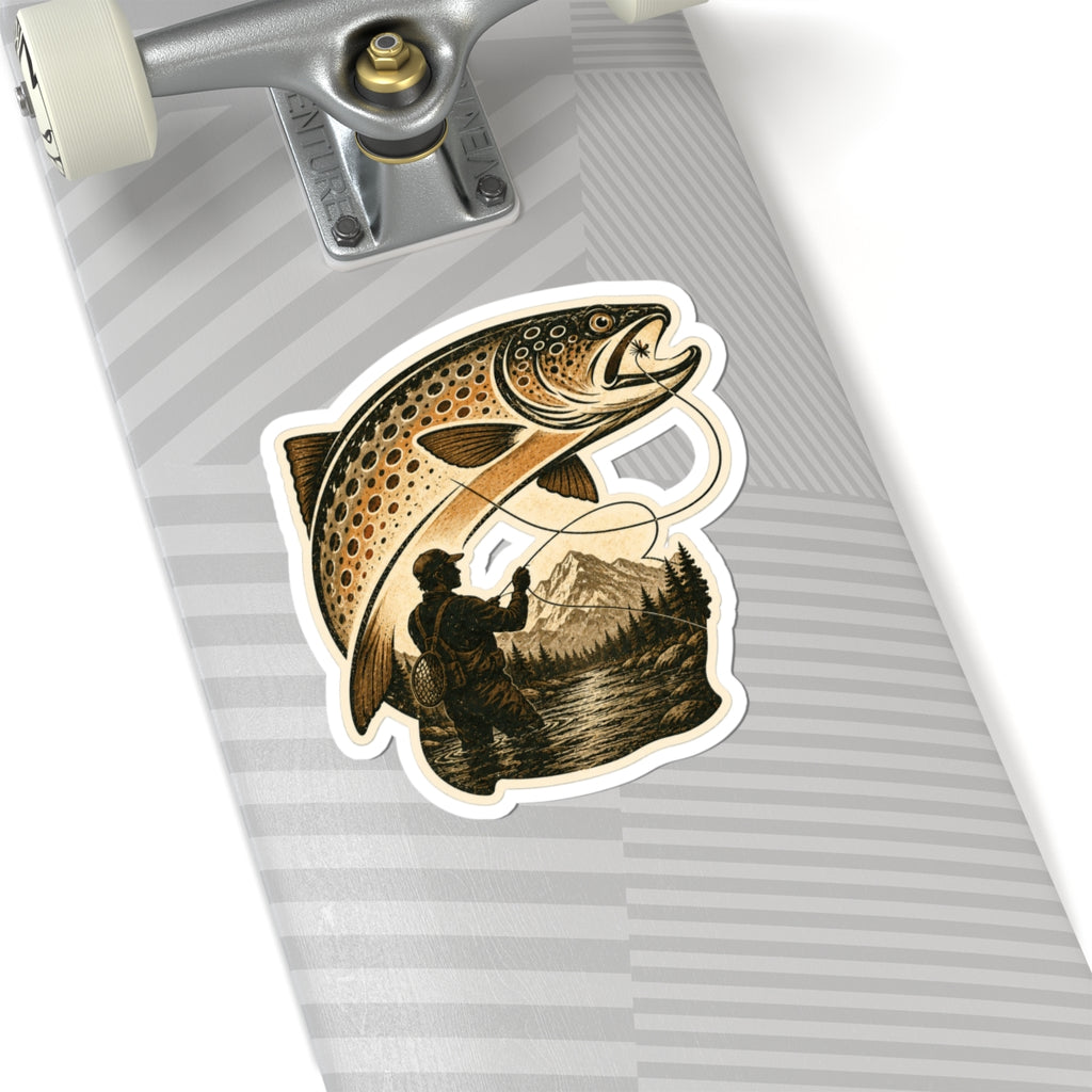 Mountain Fly Fisher Trout Sticker – Male Version Vinyl Sticker — Kiss-Cut