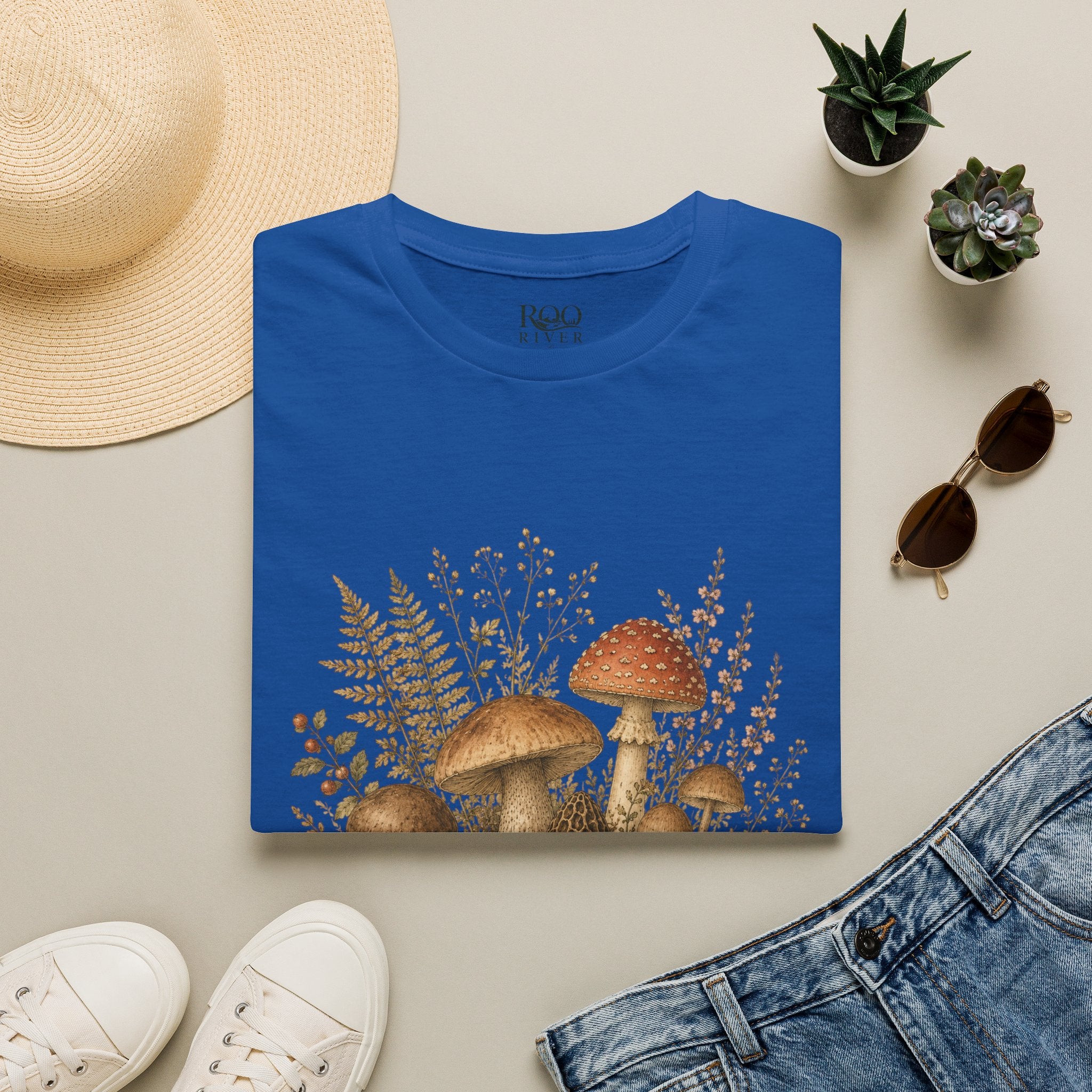 Woodland Mushrooms T-Shirt — Vintage Botanical Fungi Design
