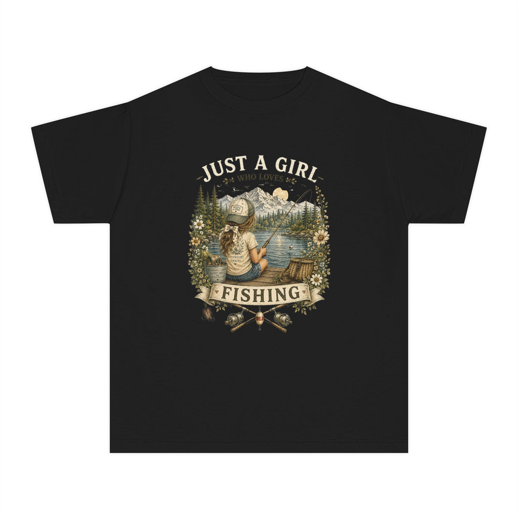 Youth Fishing Tee — "Just a Girl Who Loves Fishing" Graphic Shirt
