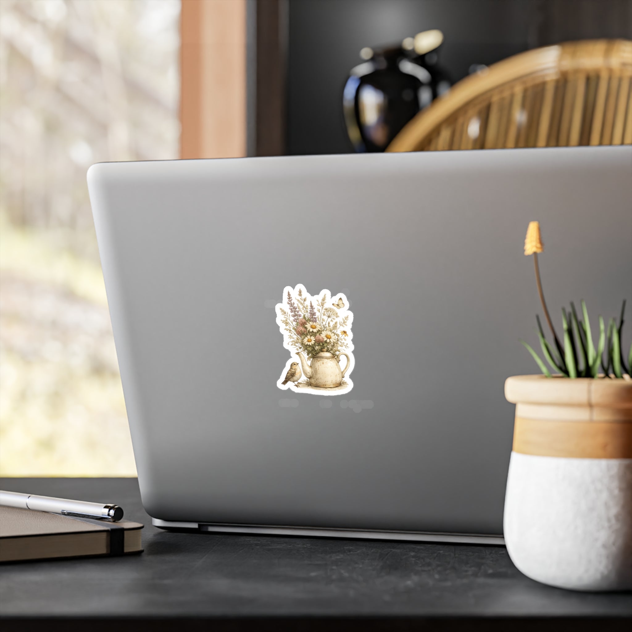 Copy of Floral Teapot & Songbird Sticker — Kiss-Cut Waterproof Decal