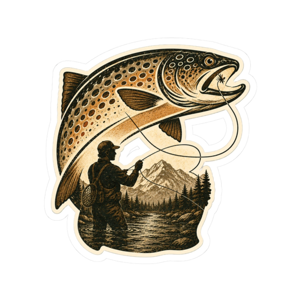Mountain Fly Fisher Trout Sticker – Male Version Vinyl Sticker — Kiss-Cut