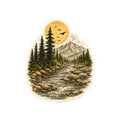 Mountain River Vinyl Sticker — Retro Wilderness Kiss-Cut Sticker
