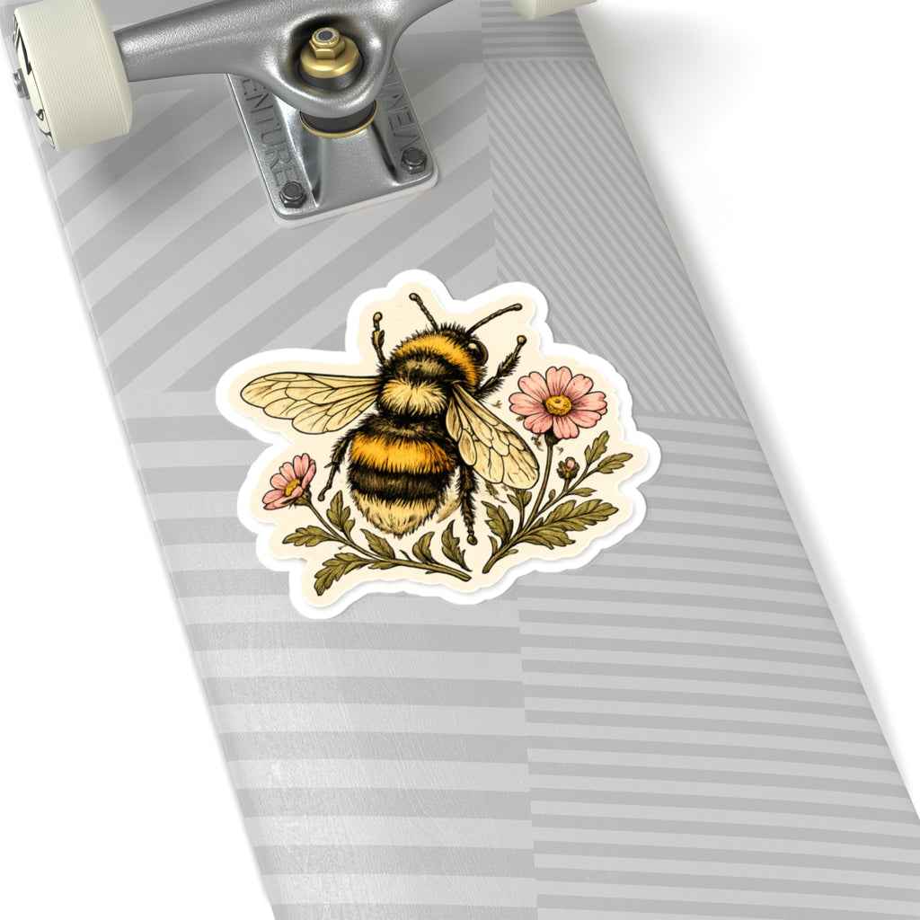 Bumblebee Floral Sticker — Kiss-Cut Bee Sticker for Laptops, Journals & Gifts