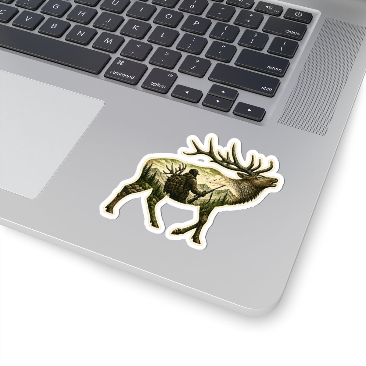 Bull Elk Hunter  Sticker — Hunting Scene Kiss-Cut Decal