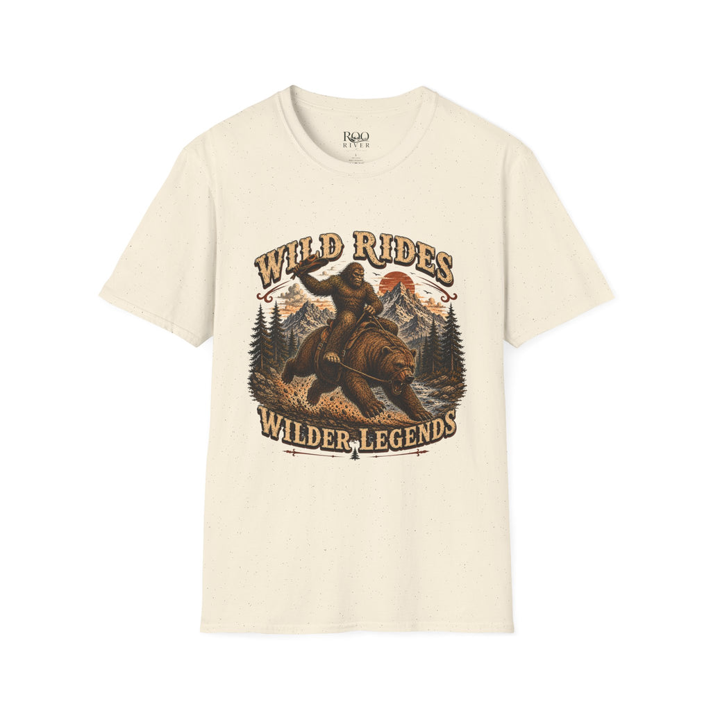 Wild Rides T-Shirt — Bigfoot Riding Bear Vintage Graphic