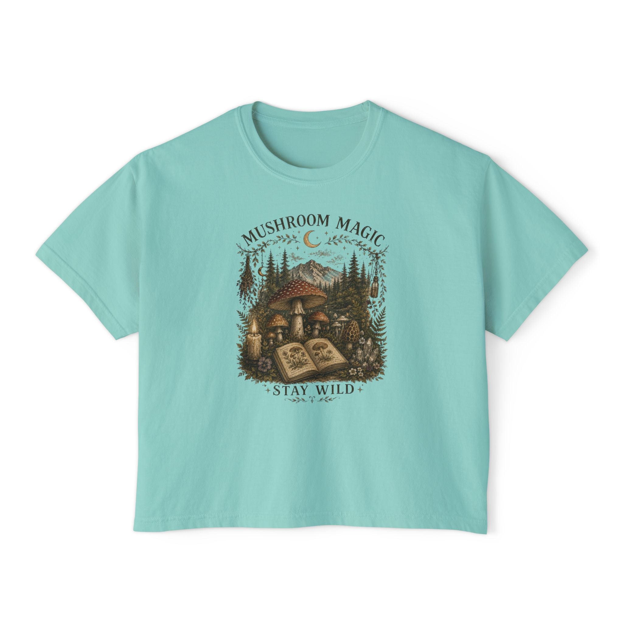 Kait's Hidden Hollow Women's Boxy Tee — Forest Cottage Retro Nature Graphic