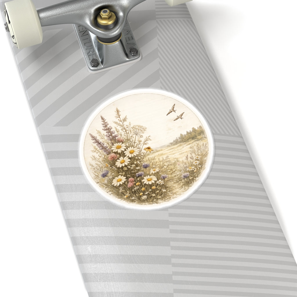 Wildflower Field Vinyl Sticker — Vintage Floral Kiss-Cut Decal
