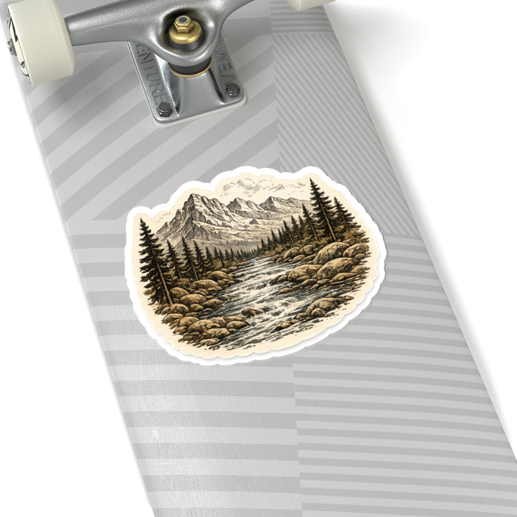 Mountain River Wilderness  Sticker — Scenic Outdoor Landscape Kiss-Cut Decal