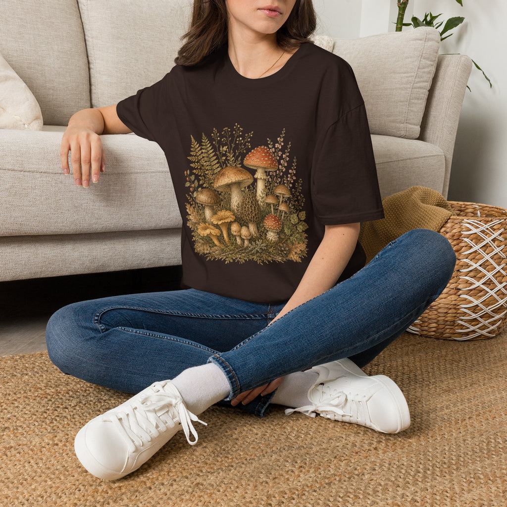 Woodland Mushrooms T-Shirt — Vintage Botanical Fungi Design