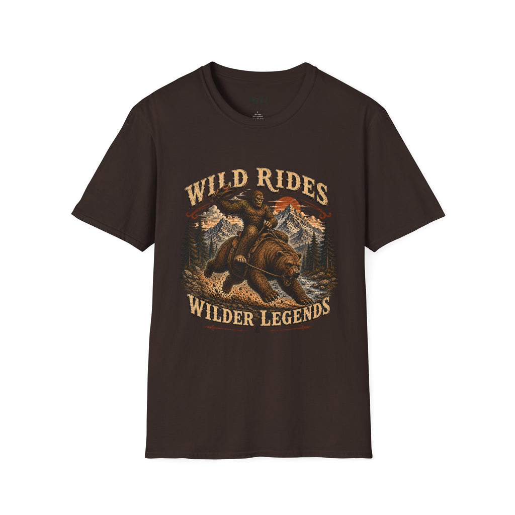 Wild Rides T-Shirt — Bigfoot Riding Bear Vintage Graphic
