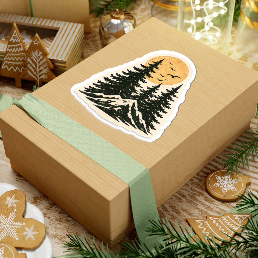 Mountain Pines Sticker — Sunset Forest Kiss-Cut Sticker