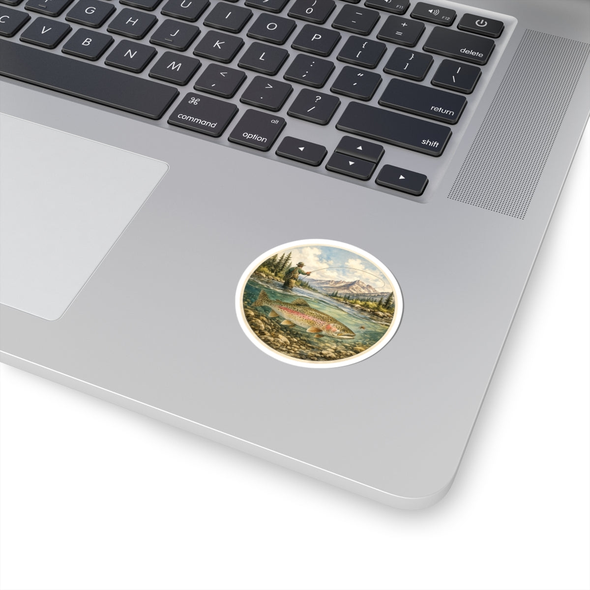 Trout Fly Fishing Sticker — Sticker — Vintage Mountain River Kiss-Cut Decal
