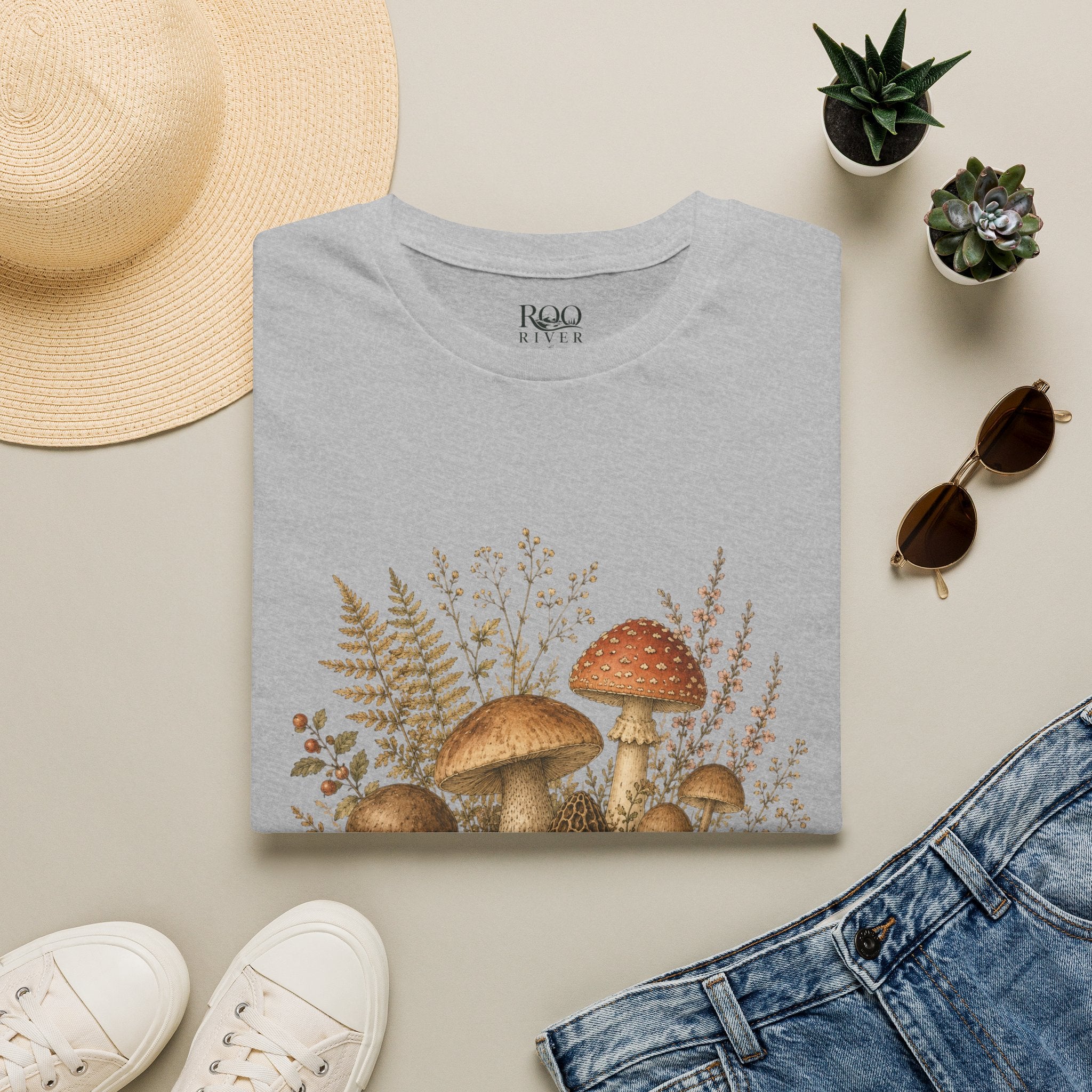 Woodland Mushrooms T-Shirt — Vintage Botanical Fungi Design