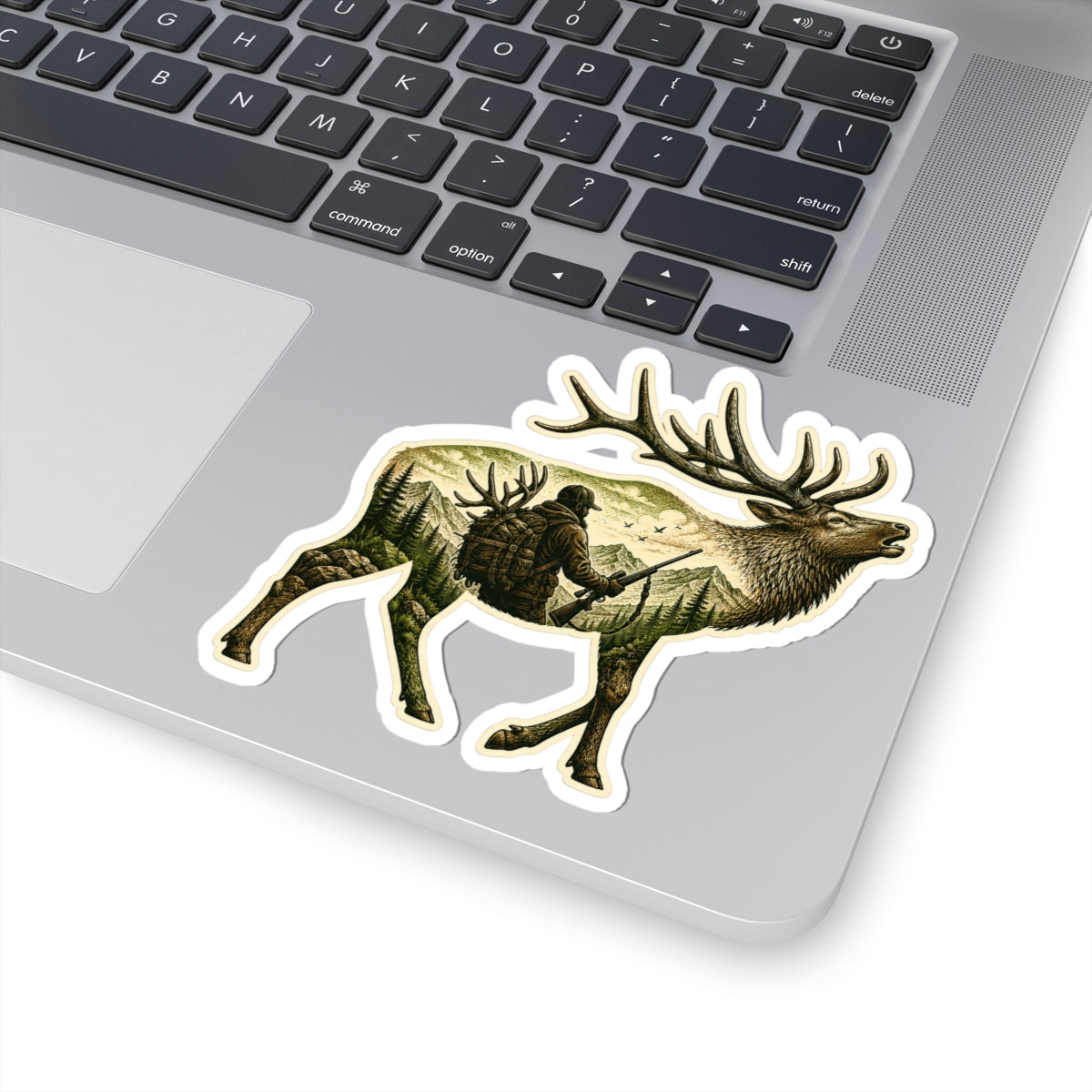 Bull Elk Hunter  Sticker — Hunting Scene Kiss-Cut Decal