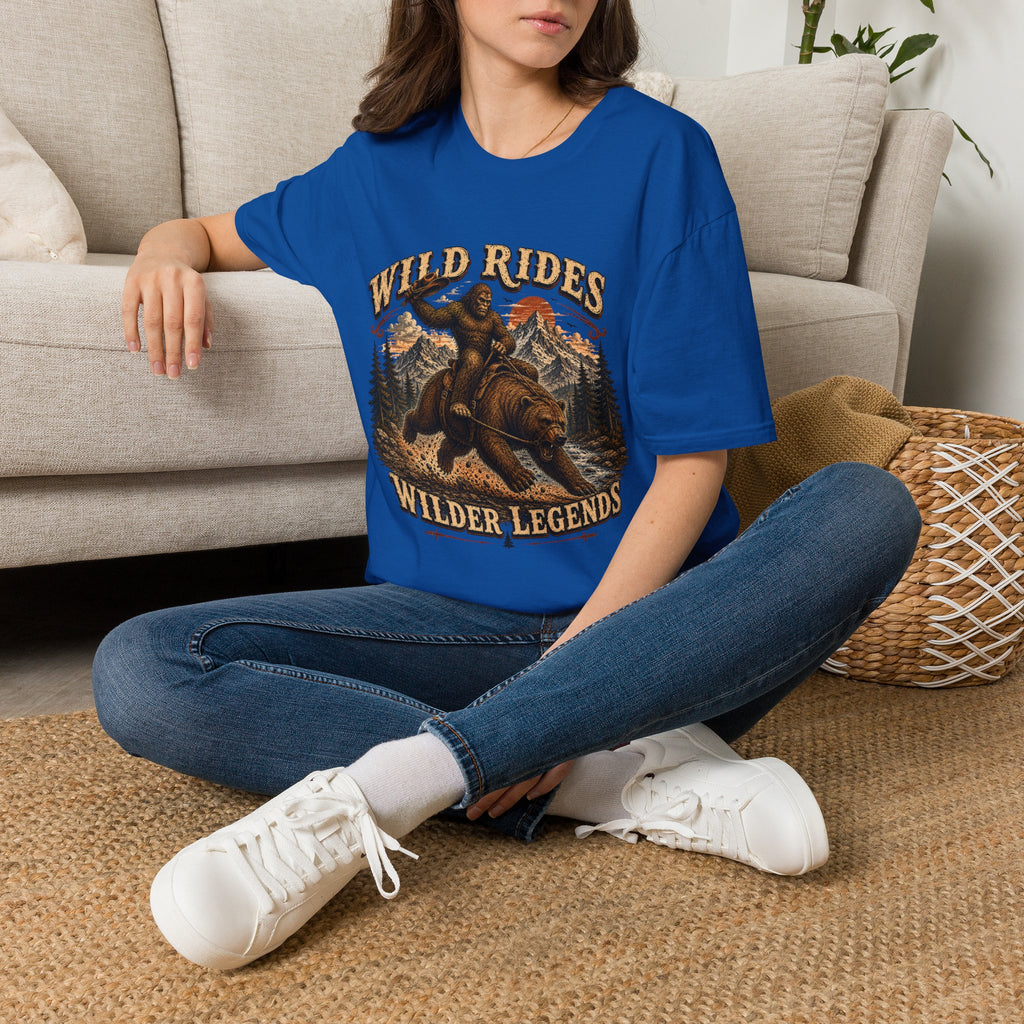 Wild Rides T-Shirt — Bigfoot Riding Bear Vintage Graphic