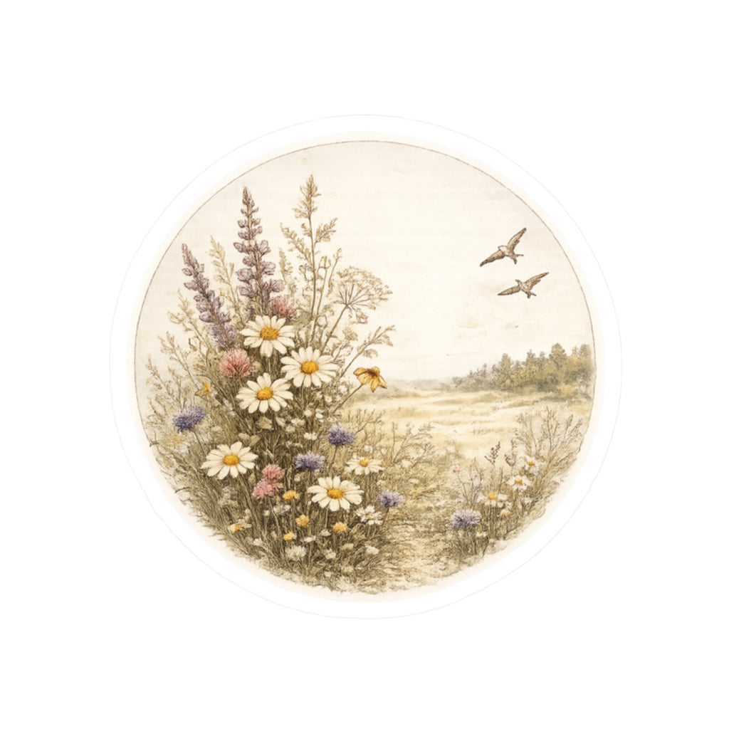 Wildflower Field Vinyl Sticker — Vintage Floral Kiss-Cut Decal