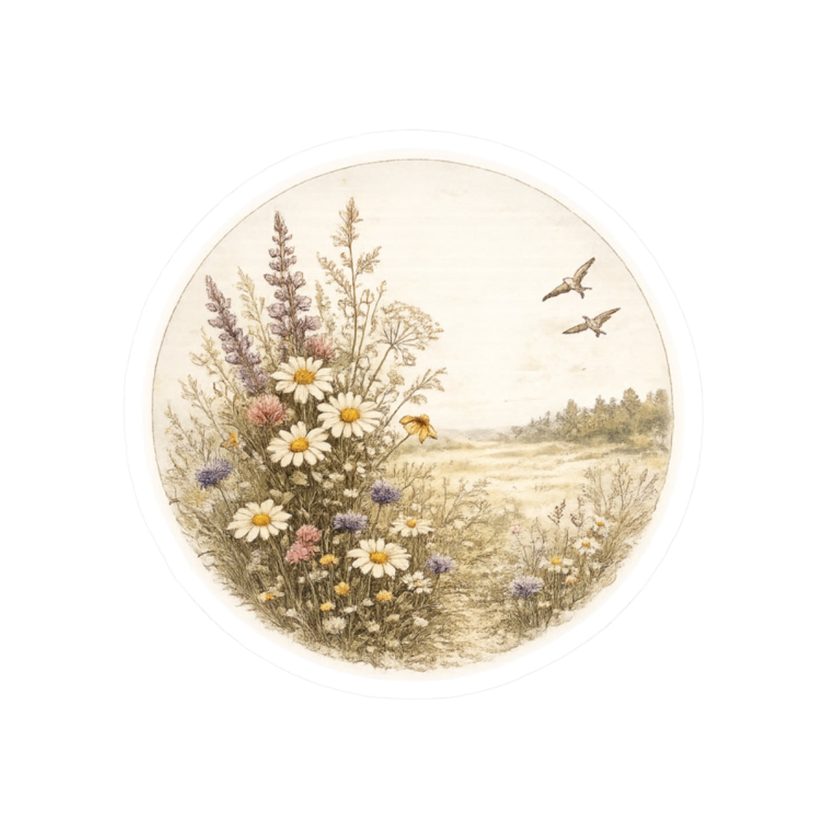 Wildflower Field Vinyl Sticker — Vintage Floral Kiss-Cut Decal