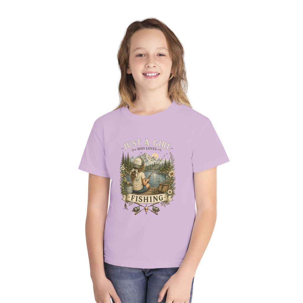 Youth Fishing Tee — "Just a Girl Who Loves Fishing" Graphic Shirt