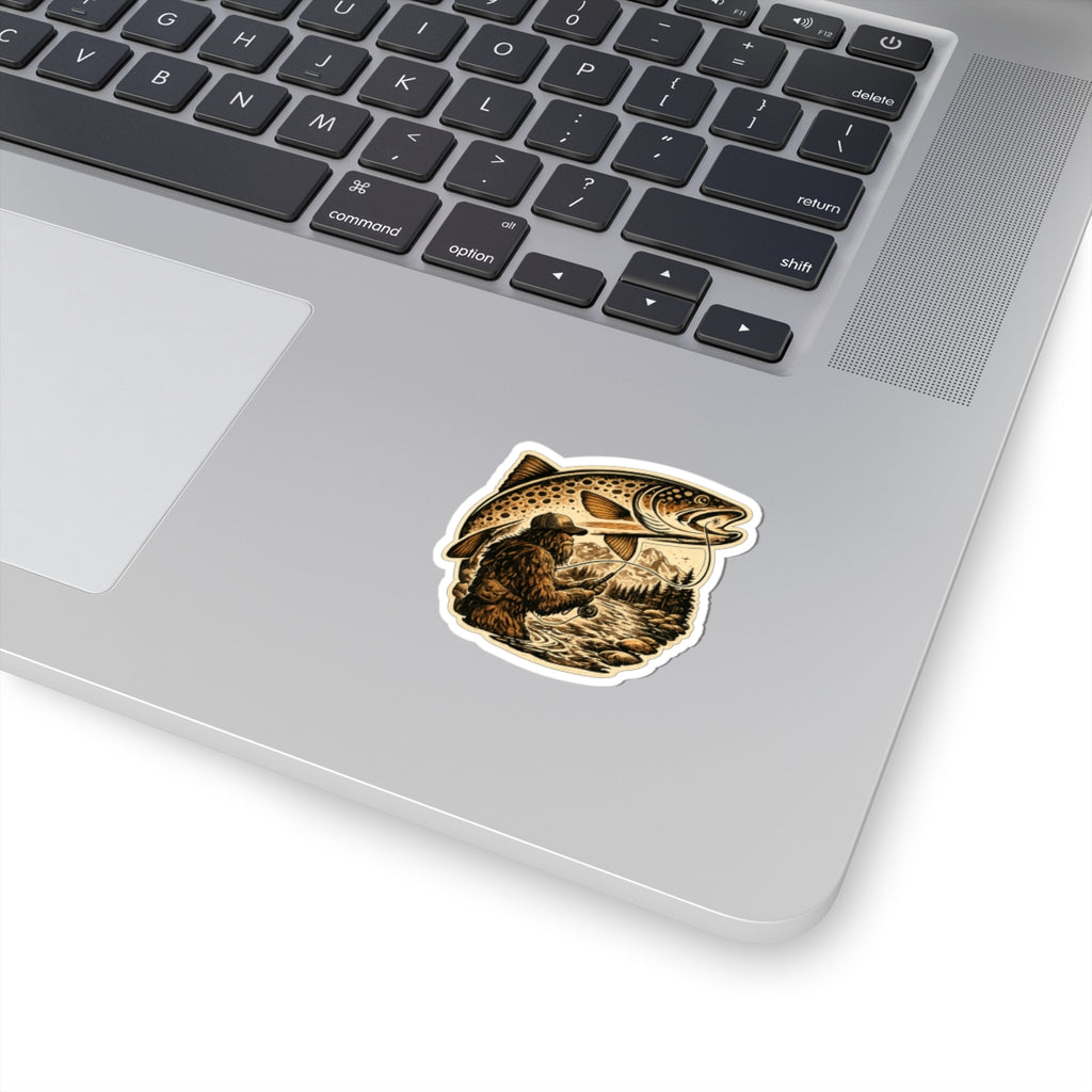 Sasquatch Fly Fishing Trout Sticker — Vintage Trout Flyfishing Scene