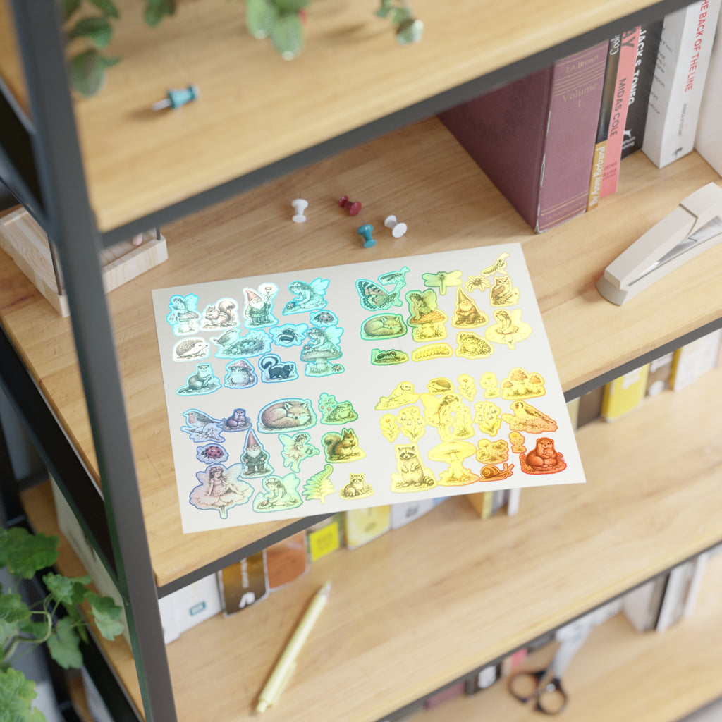 Woodland Fairy Vintage Sticker Sheet — Forest Animals & Mushrooms