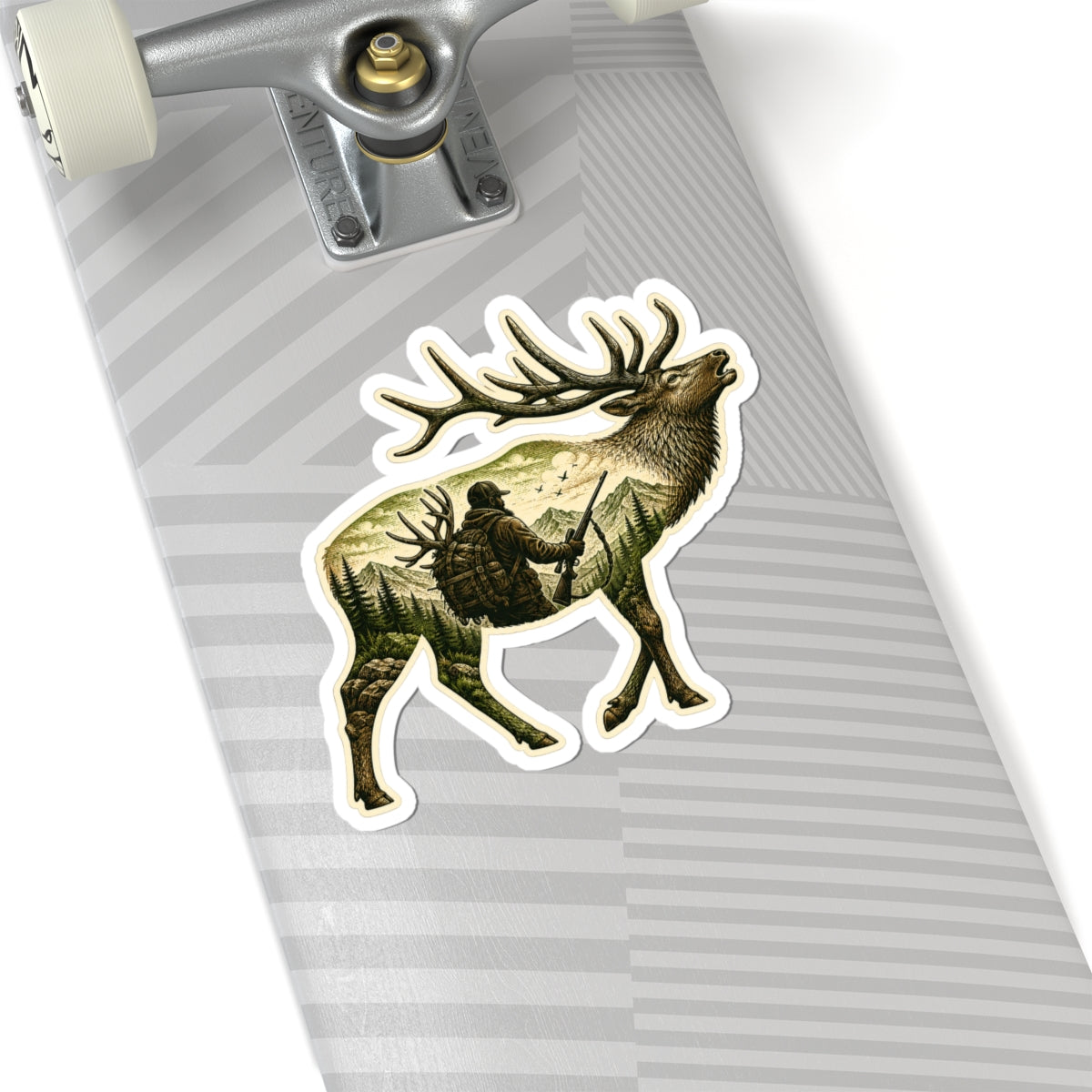 Bull Elk Hunter  Sticker — Hunting Scene Kiss-Cut Decal