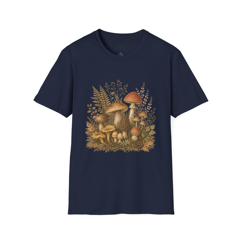 Woodland Mushrooms T-Shirt — Vintage Botanical Fungi Design