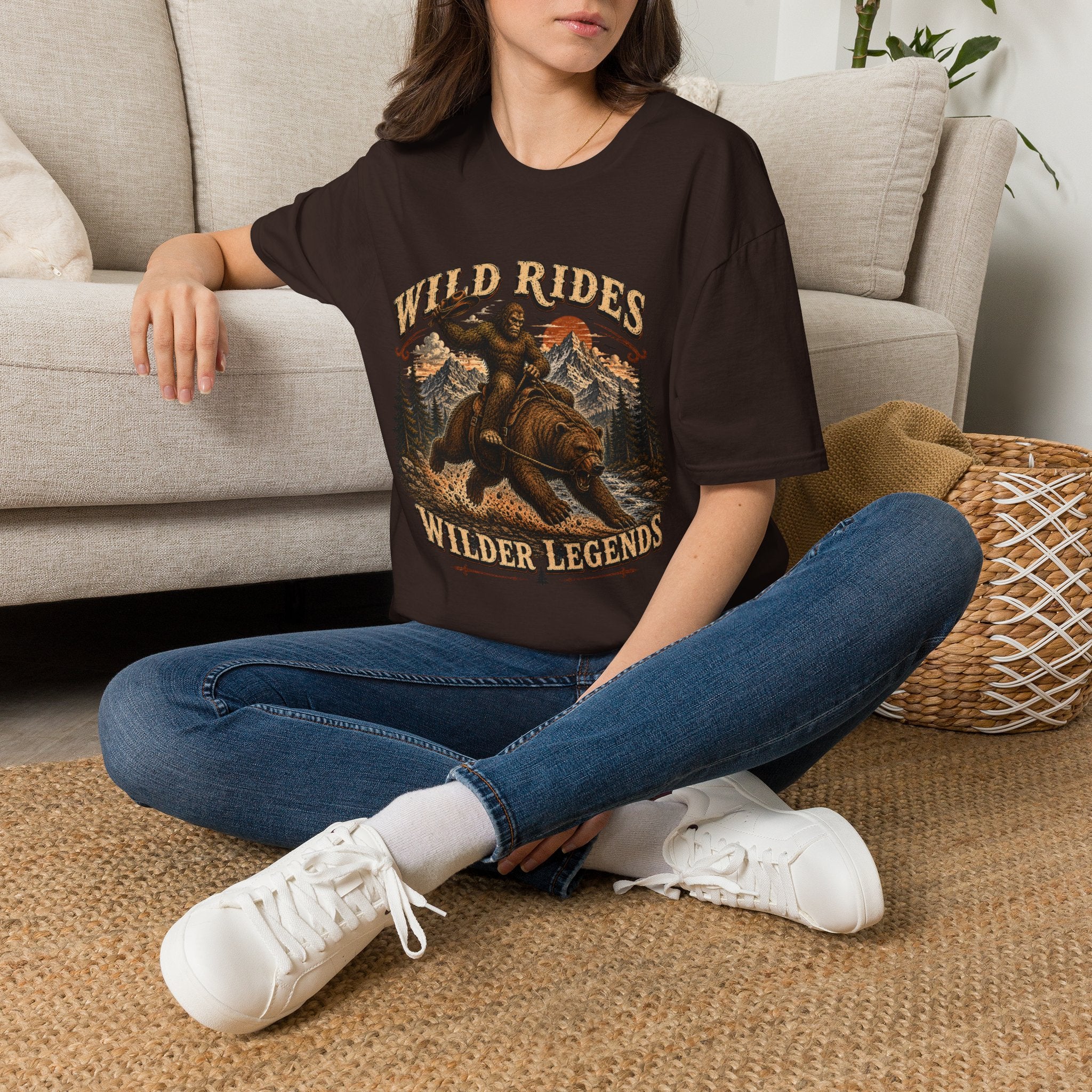 Wild Rides T-Shirt — Bigfoot Riding Bear Vintage Graphic