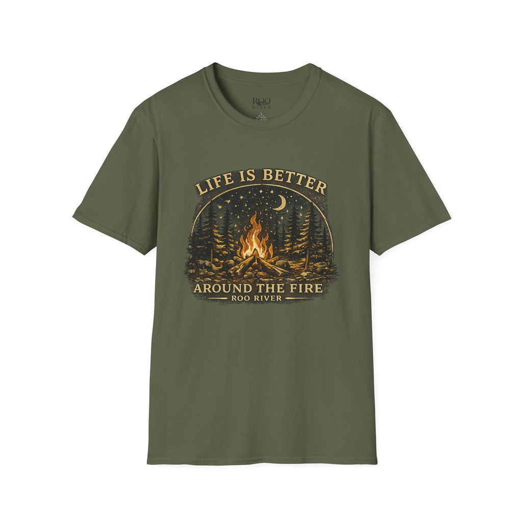 Campfire T-Shirt — "Life Is Better Around The Fire" Cozy Outdoor Graphic Tee