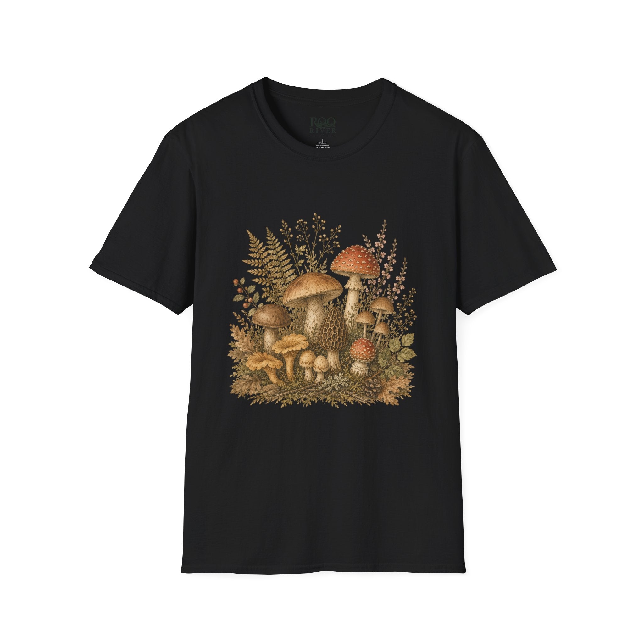 Woodland Mushrooms T-Shirt — Vintage Botanical Fungi Design