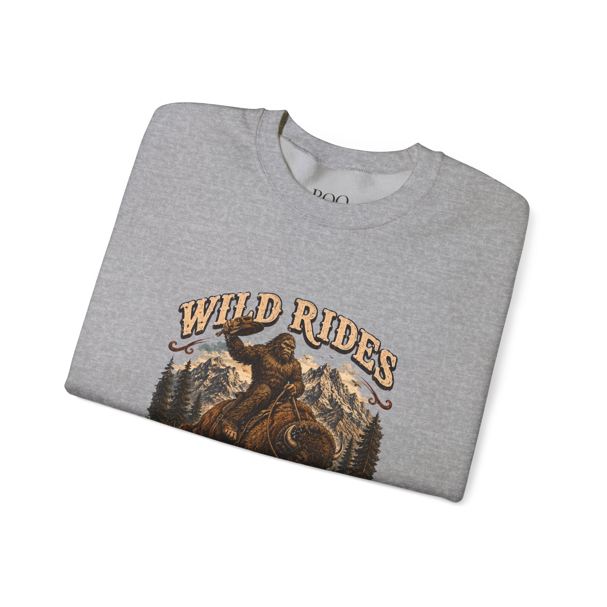 Wild Rides, Wilder Legends — Sasquatch Bison Rider, Crewneck Sweatshirt