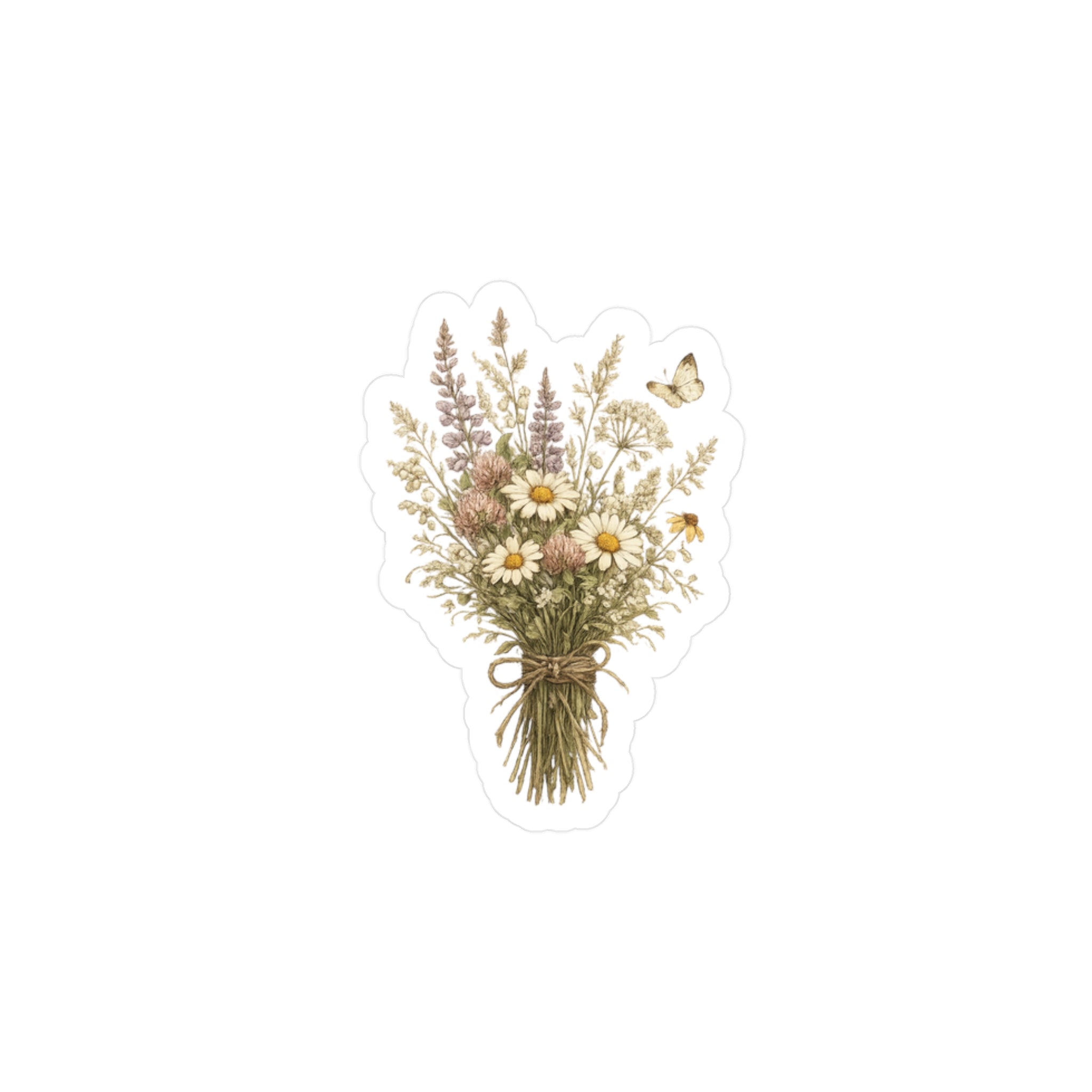 Water Resistant Wildflower Bouquet Vinyl Sticker — Kiss-Cut Floral Laptop Decal