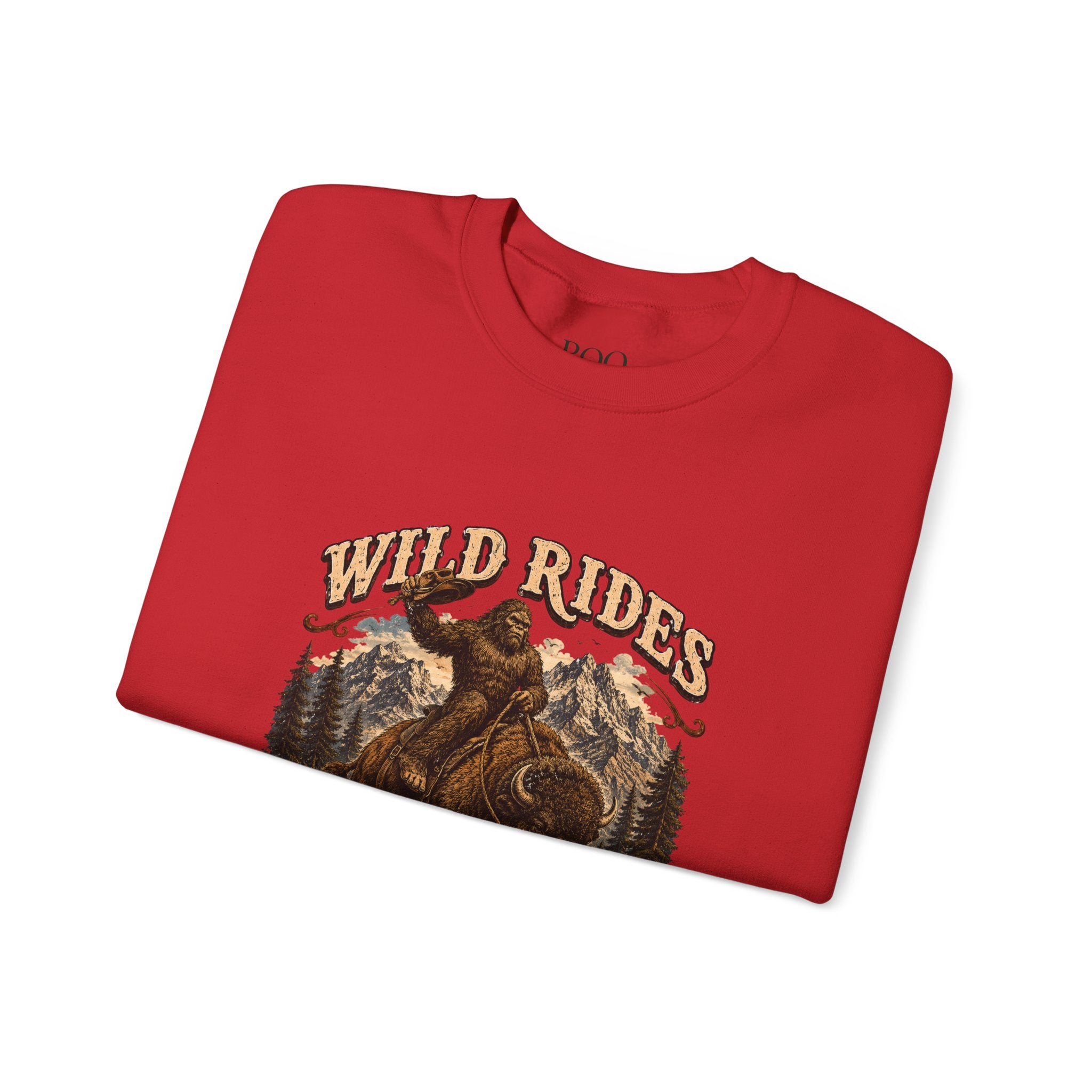 Wild Rides, Wilder Legends — Sasquatch Bison Rider, Crewneck Sweatshirt
