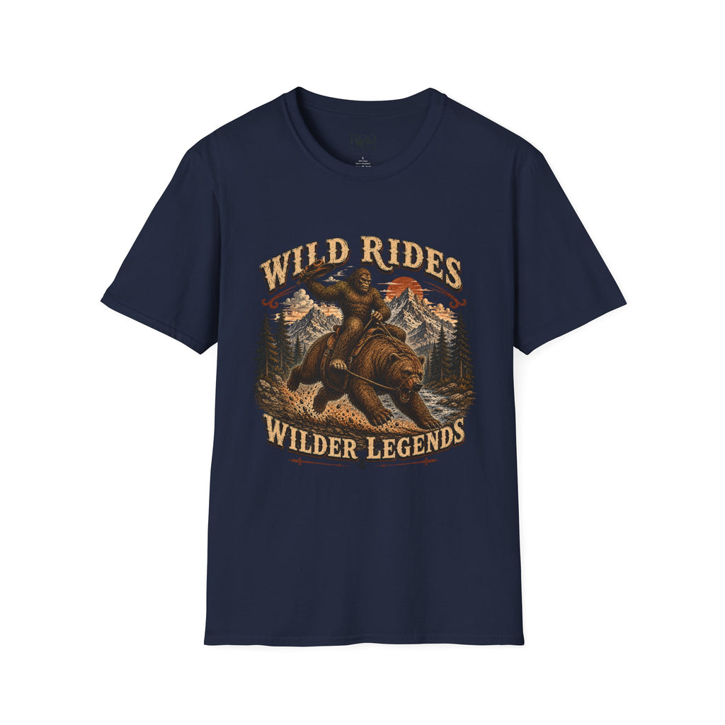 Wild Rides T-Shirt — Bigfoot Riding Bear Vintage Graphic