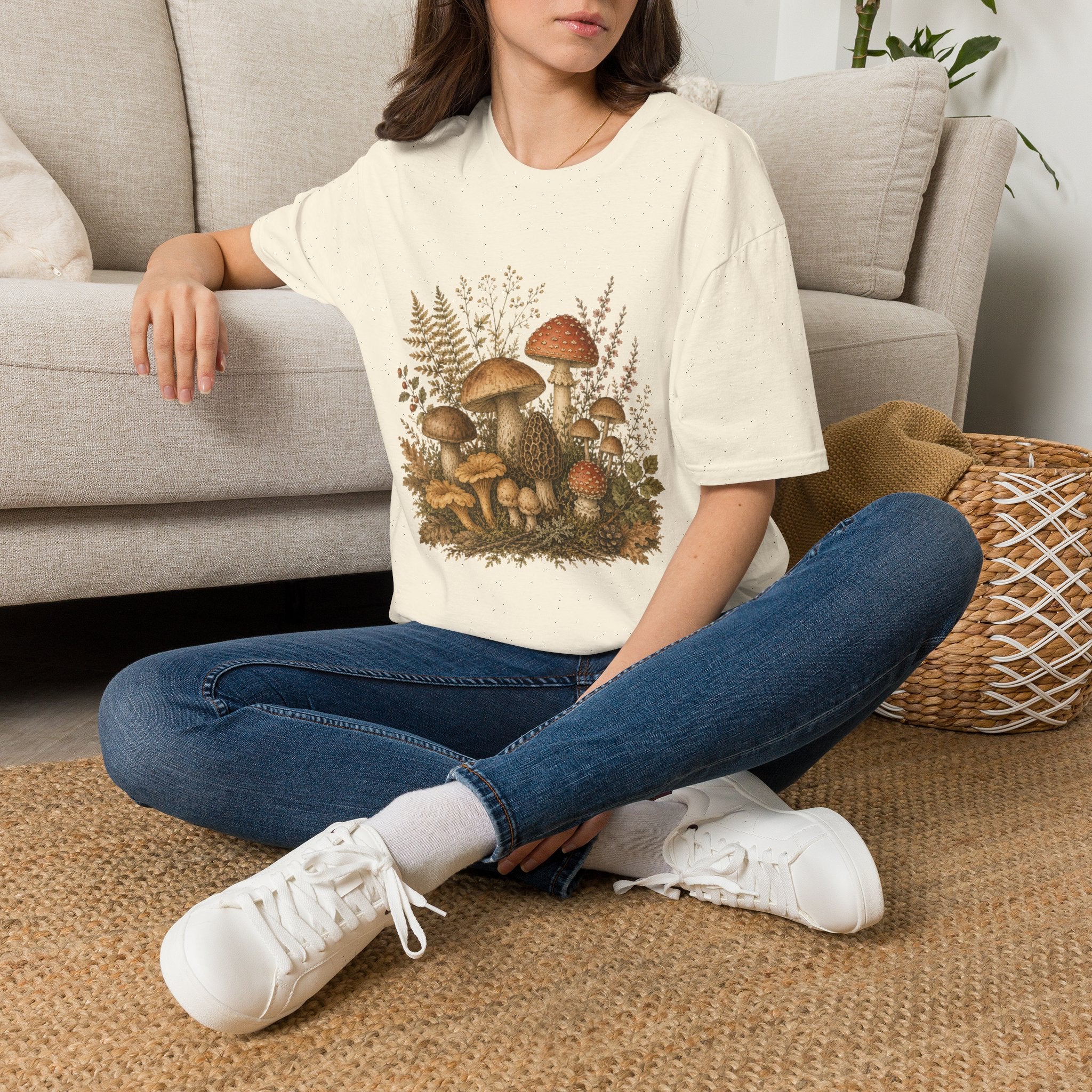Woodland Mushrooms T-Shirt — Vintage Botanical Fungi Design