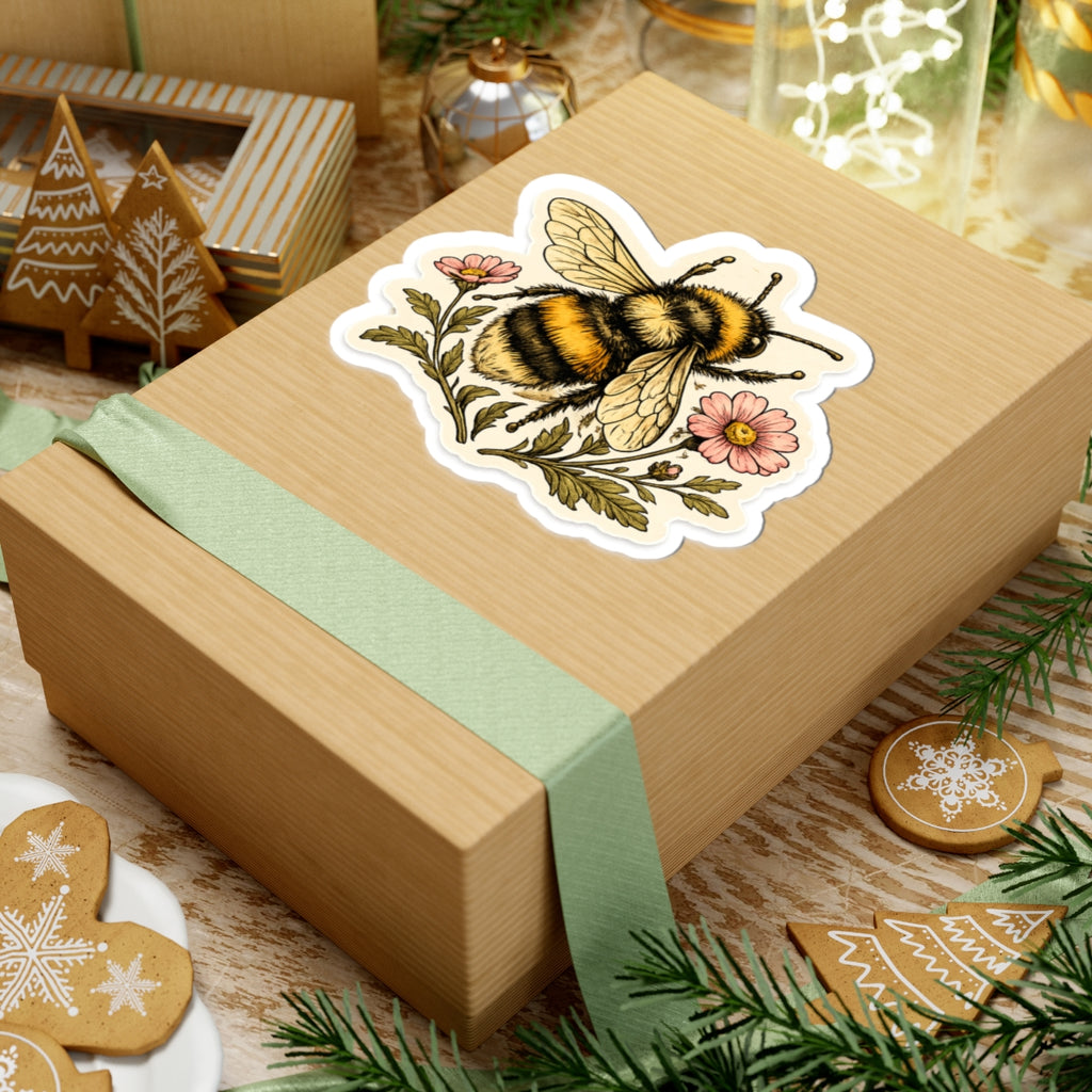 Bumblebee Floral Sticker — Kiss-Cut Bee Sticker for Laptops, Journals & Gifts