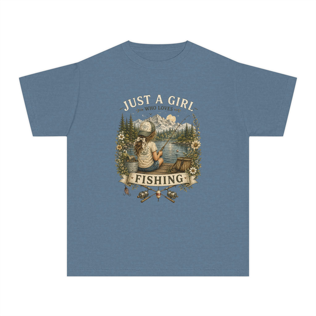 Youth Fishing Tee — "Just a Girl Who Loves Fishing" Graphic Shirt