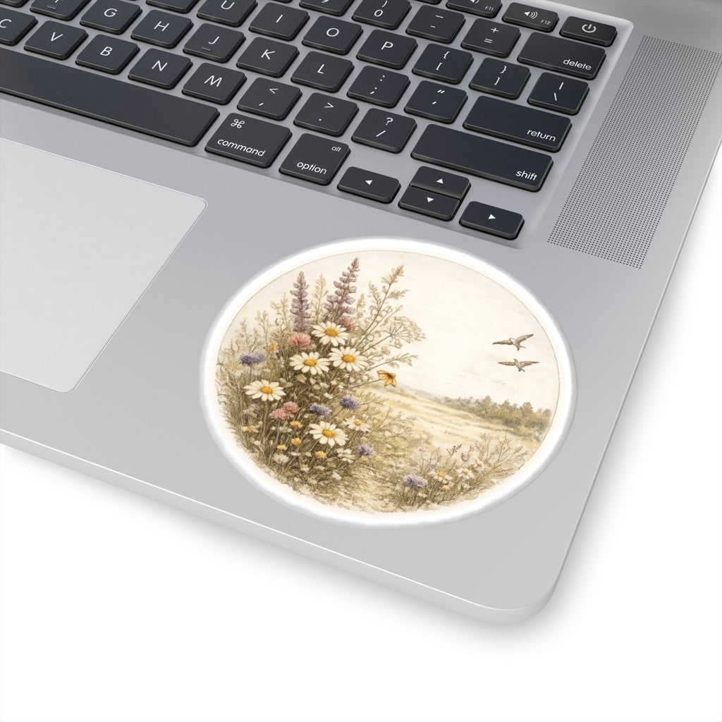 Wildflower Field Vinyl Sticker — Vintage Floral Kiss-Cut Decal