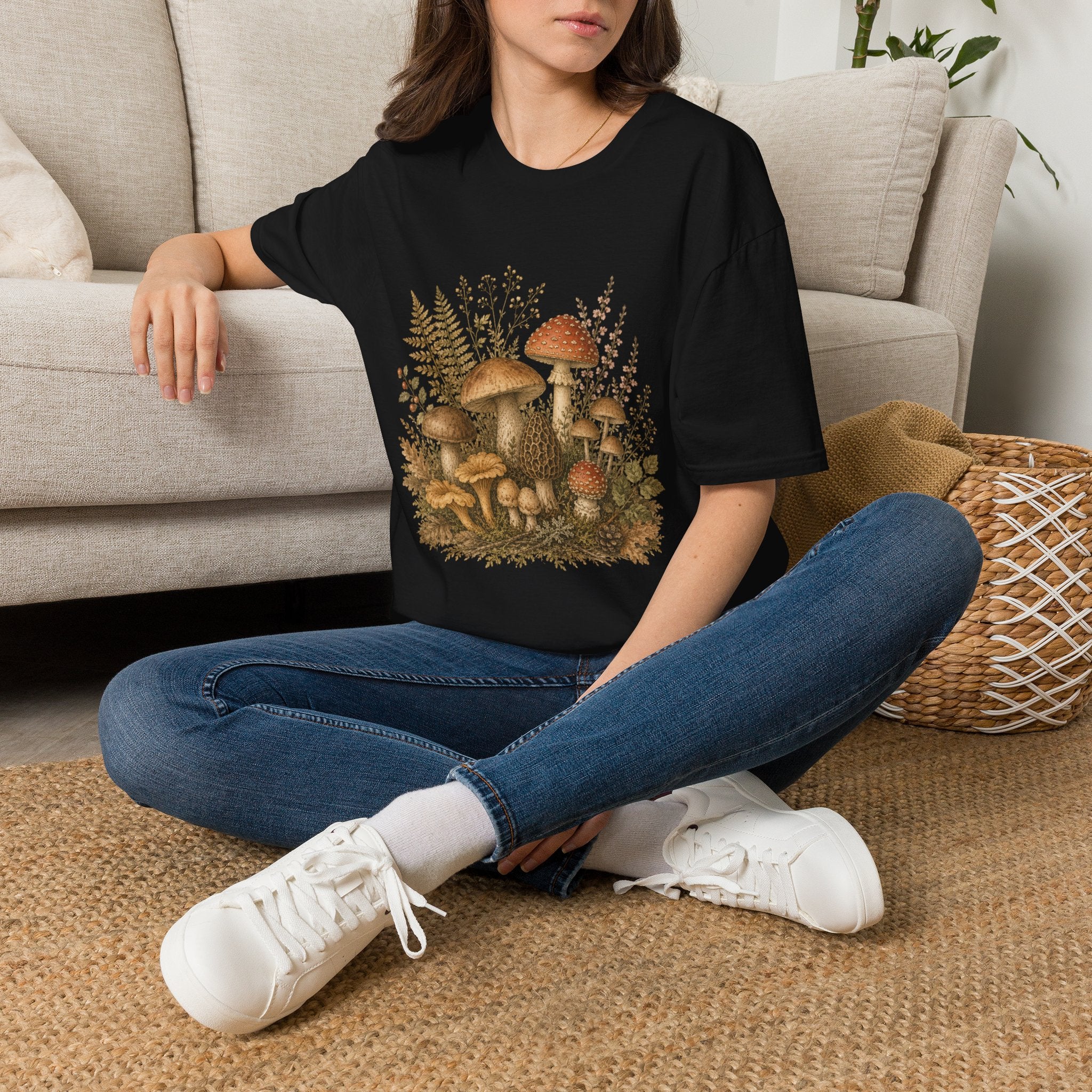 Woodland Mushrooms T-Shirt — Vintage Botanical Fungi Design