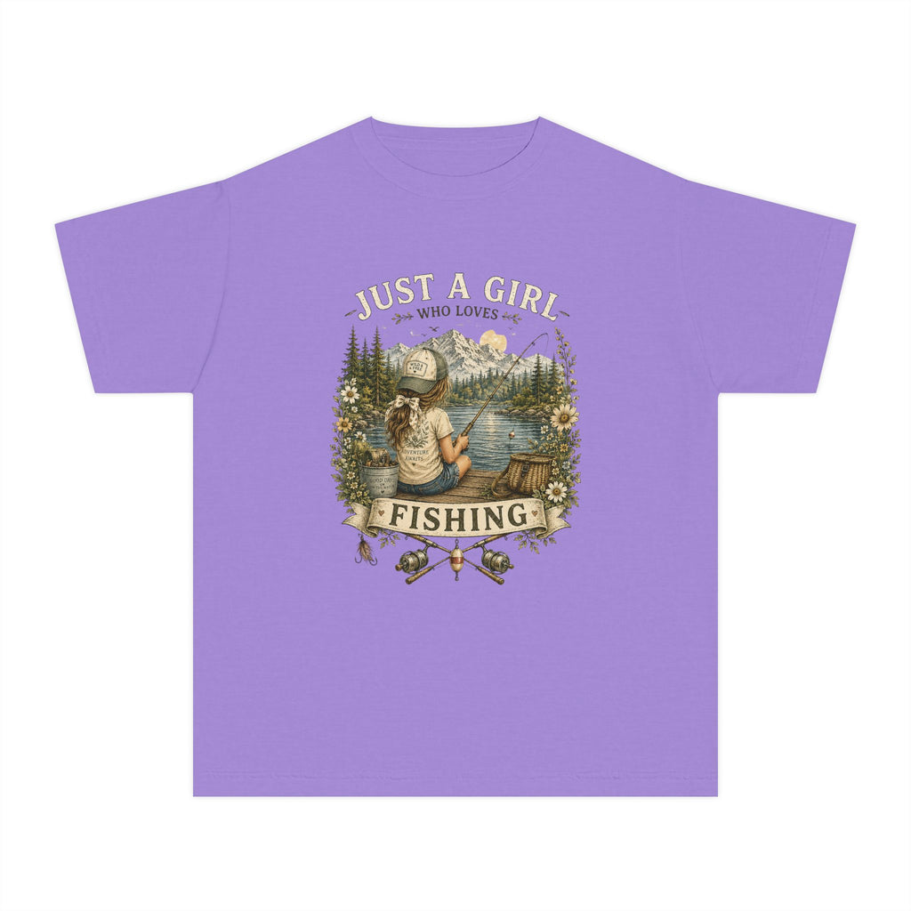 Youth Fishing Tee — "Just a Girl Who Loves Fishing" Graphic Shirt