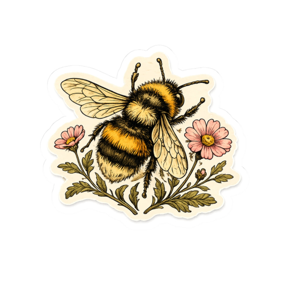 Bumblebee Floral Sticker — Kiss-Cut Bee Sticker for Laptops, Journals & Gifts