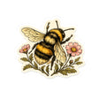 Bumblebee Floral Sticker — Kiss-Cut Bee Sticker for Laptops, Journals & Gifts