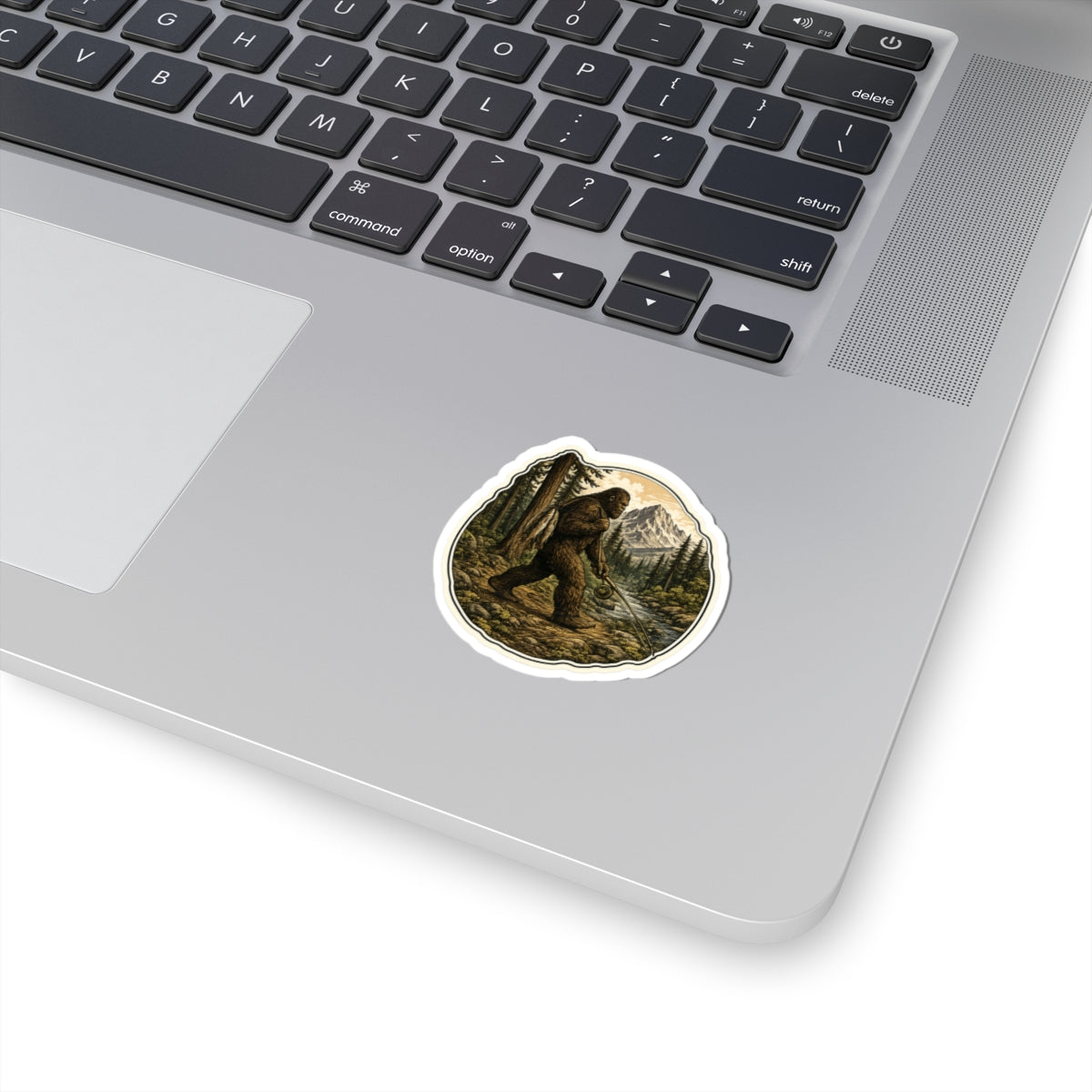 Sasquatch's Daily Catch Vinyl Sticker — Sasquatch Camping Adventure Kiss-Cut Decal