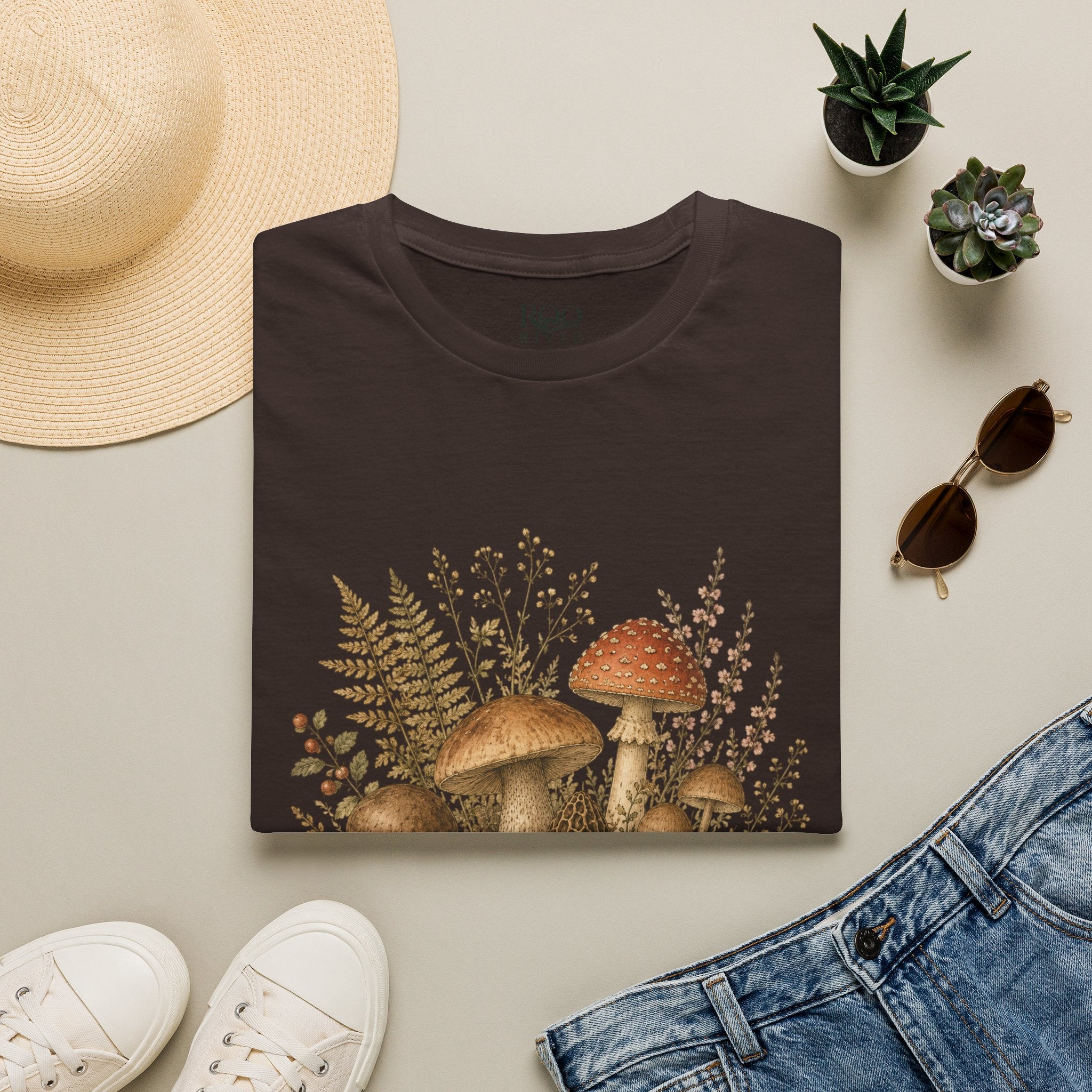 Woodland Mushrooms T-Shirt — Vintage Botanical Fungi Design