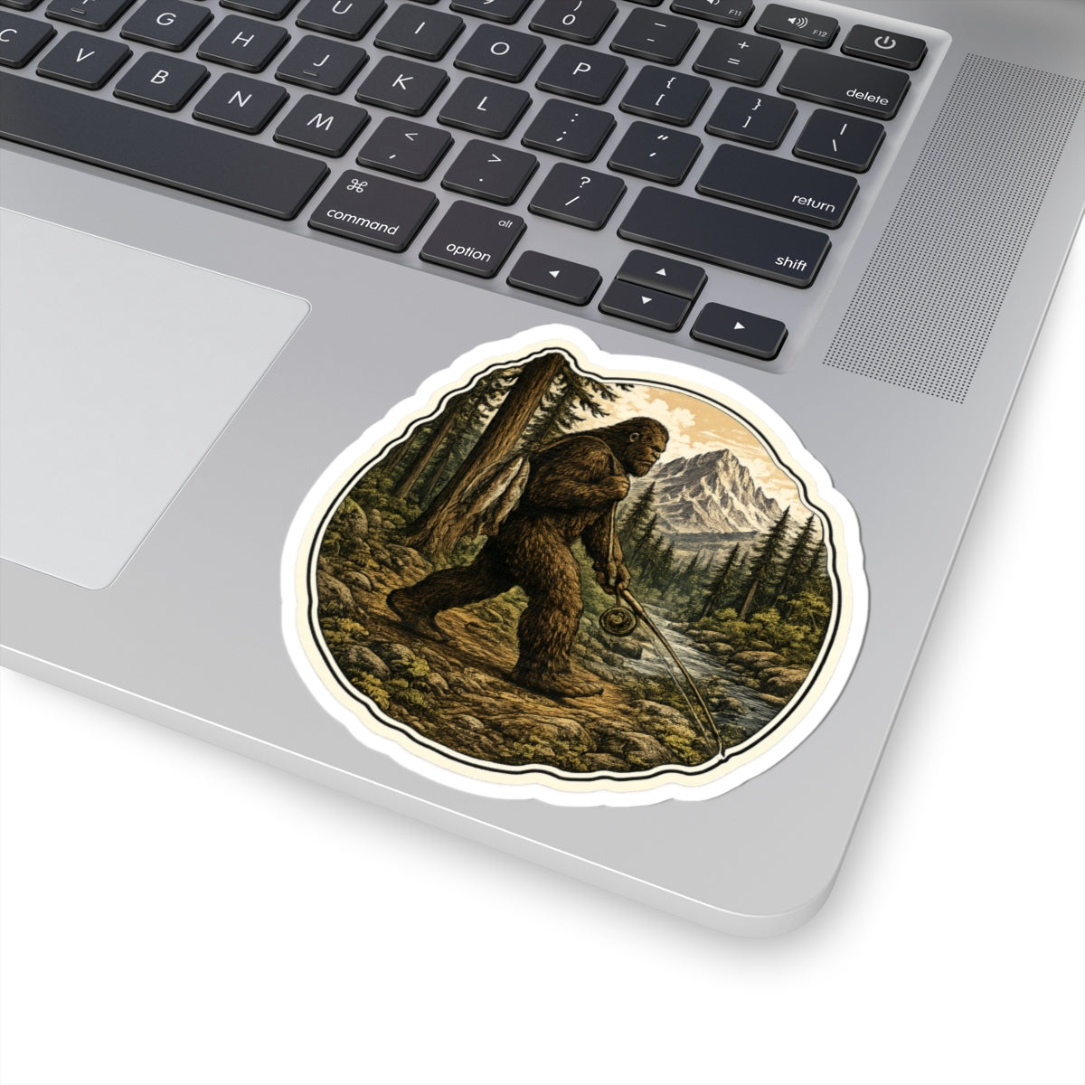 Sasquatch's Daily Catch Vinyl Sticker — Sasquatch Camping Adventure Kiss-Cut Decal