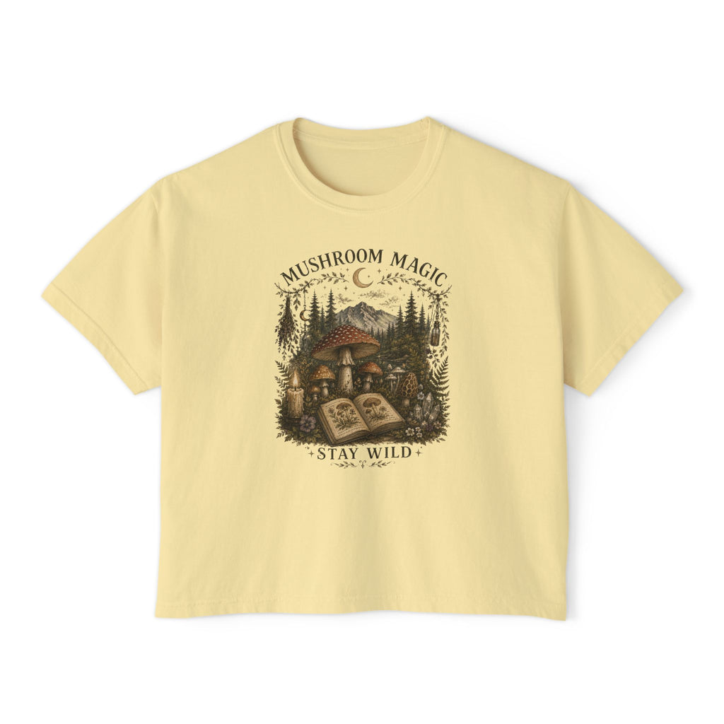 Kait's Hidden Hollow Women's Boxy Tee — Forest Cottage Retro Nature Graphic