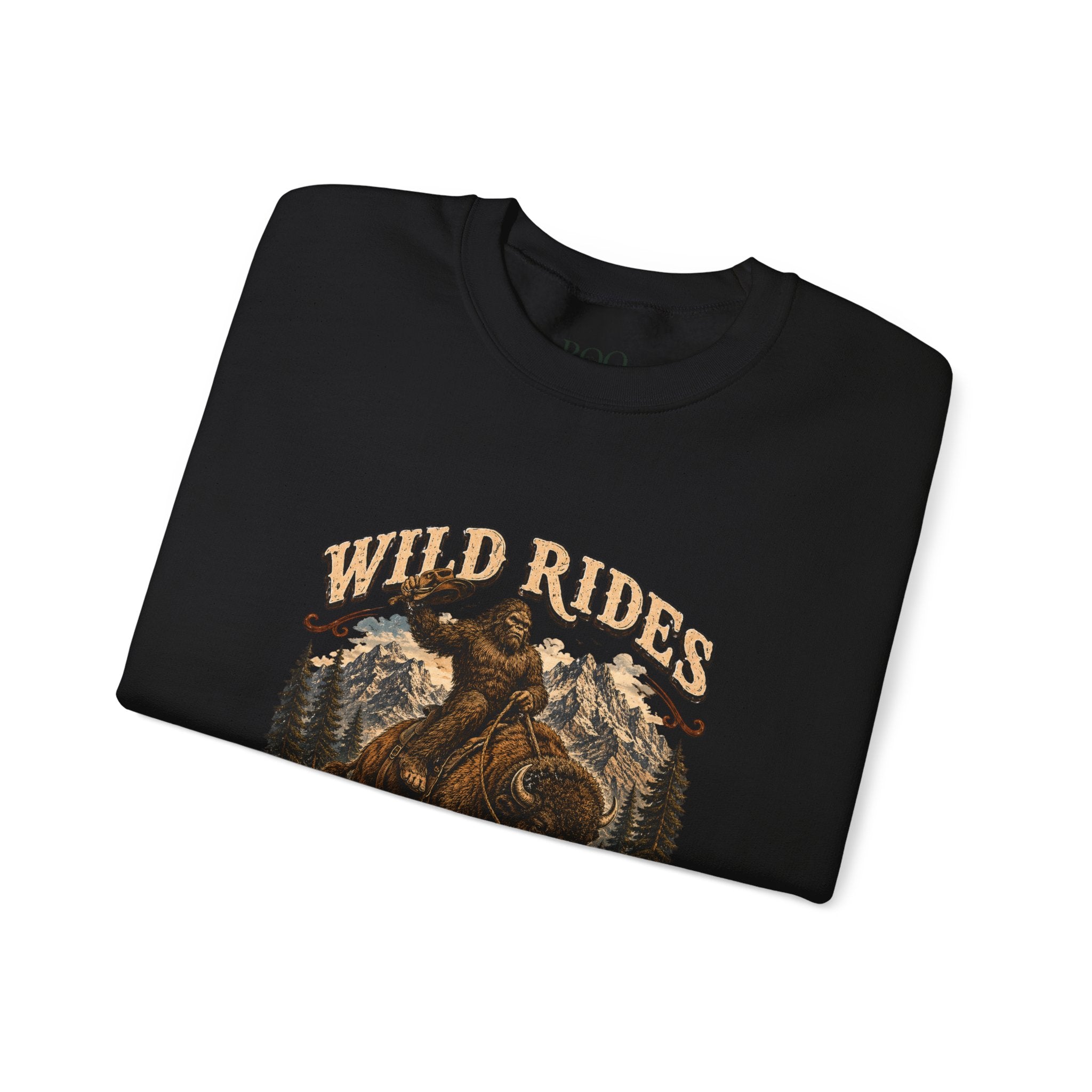 Wild Rides, Wilder Legends — Sasquatch Bison Rider, Crewneck Sweatshirt