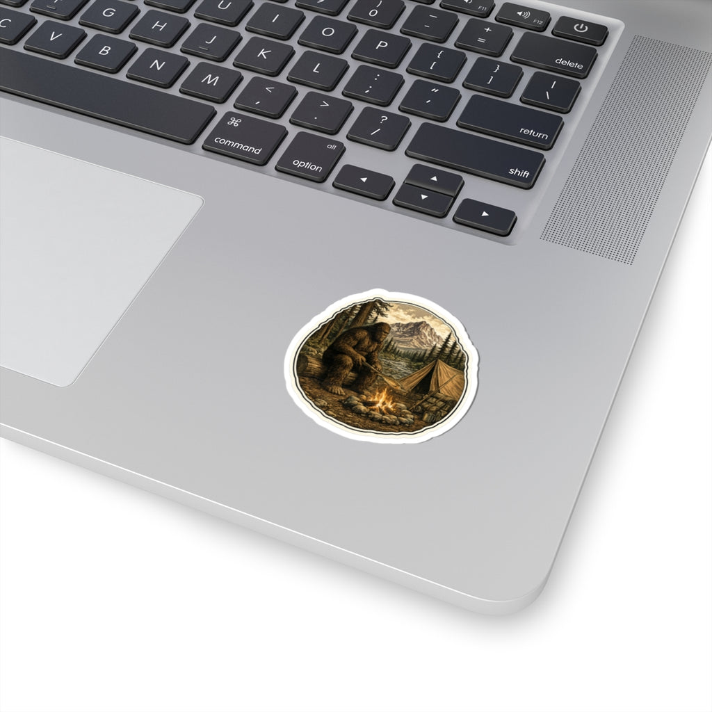 Sasquatch Campfire Dinner Sticker — Sasquatch by Campfire Outdoor Decal