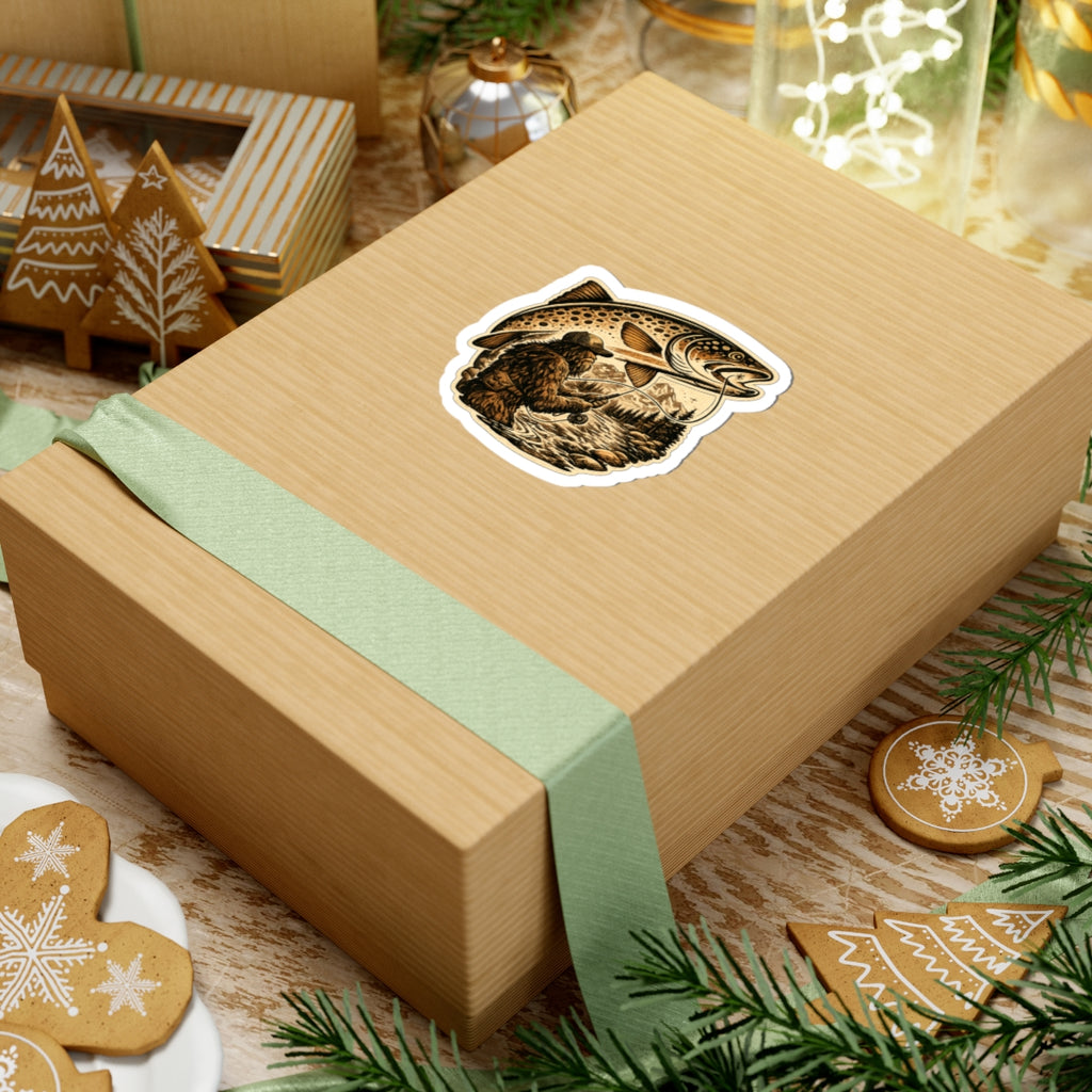 Sasquatch Fly Fishing Trout Sticker — Vintage Trout Flyfishing Scene