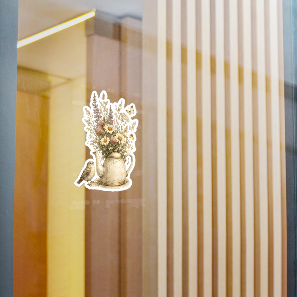 Copy of Floral Teapot & Songbird Sticker — Kiss-Cut Waterproof Decal