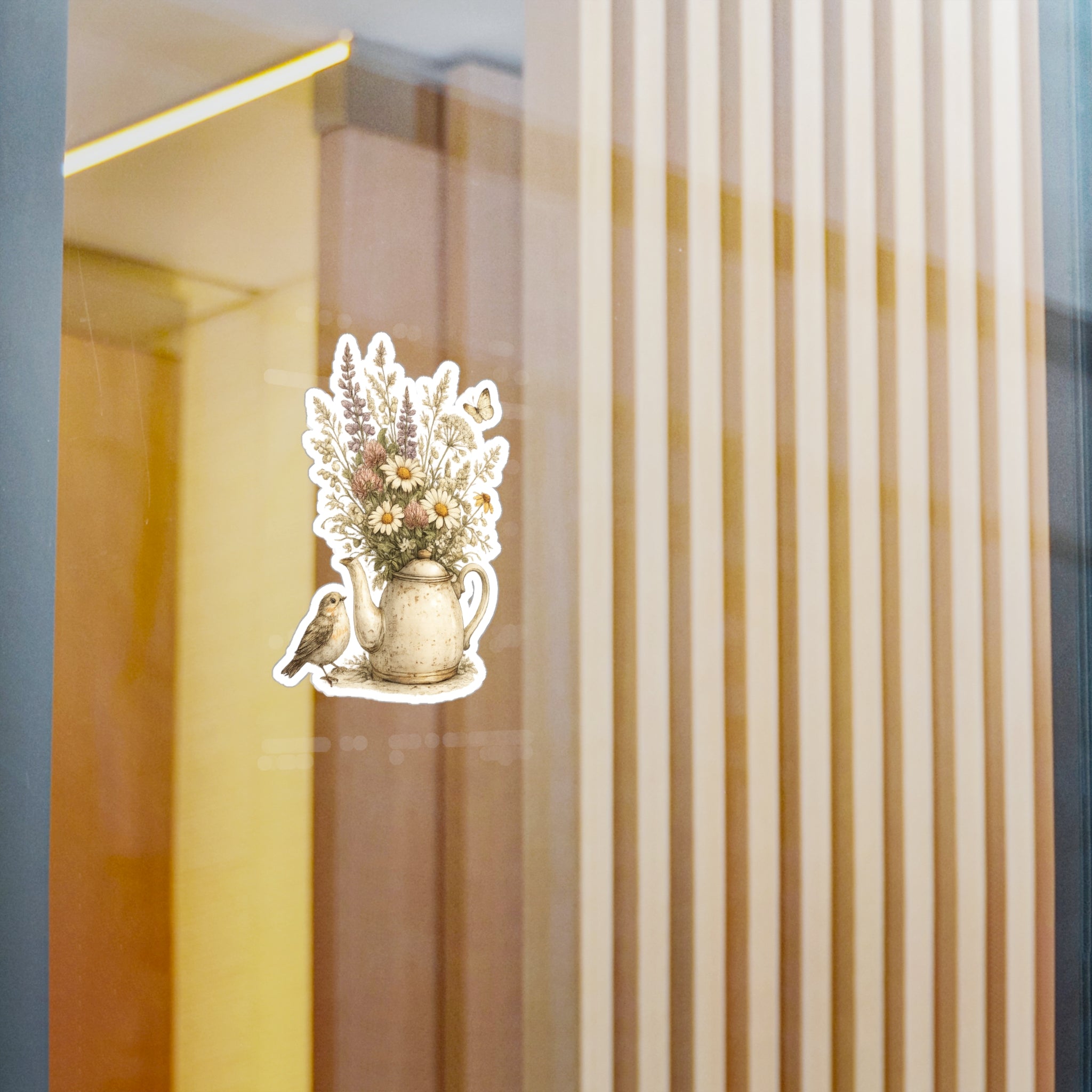 Copy of Floral Teapot & Songbird Sticker — Kiss-Cut Waterproof Decal